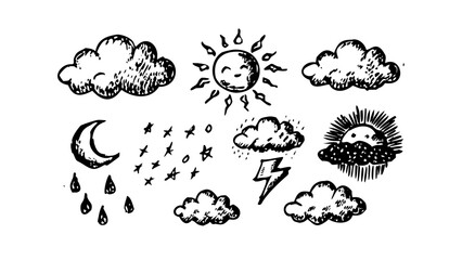 Vintage sun with rays retro hand drawn