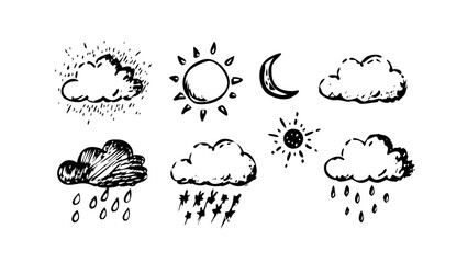 Vintage Weather Cloud Sun Rain Lightning forecast climate