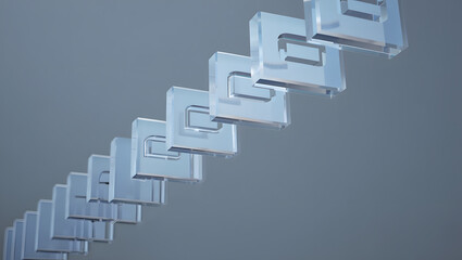Fototapeta premium Abstract Glass Cubes: Modern Minimalist 3D Render, Cool Blue Tones, Ascending Sequence, Technology Concept.