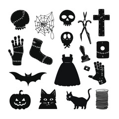 Halloween Stitches isolated in White background, silhouette Set, Halloween theme, Vector illustration