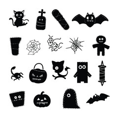 Halloween Stitches isolated in White background, silhouette Set, Halloween theme, Vector illustration
