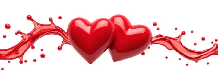 Red hearts love romance passion celebration affection glossy vibrant splashes decorative