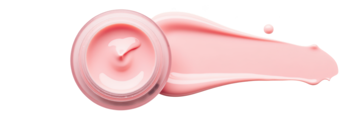 Moisturizing cream in jar with smooth pink texture, ideal for skincare routines and beauty applications