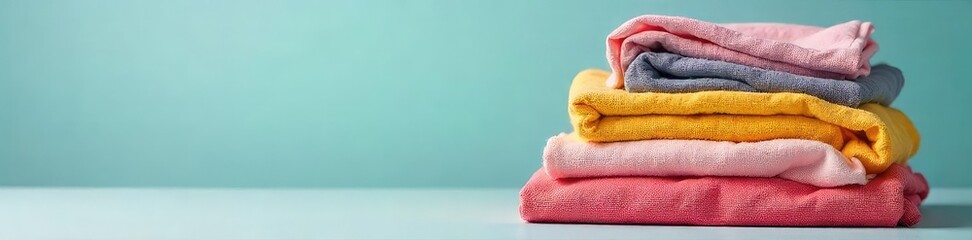 Freshly Laundered Clothes Neatly Folded and Stacked, Ready for Storage ? Home Organization and Cleanliness