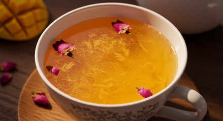 Golden Mango Rose Tea in a Floral Cup