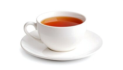A White Teacup and Saucer Filled with Hot, Amber Tea