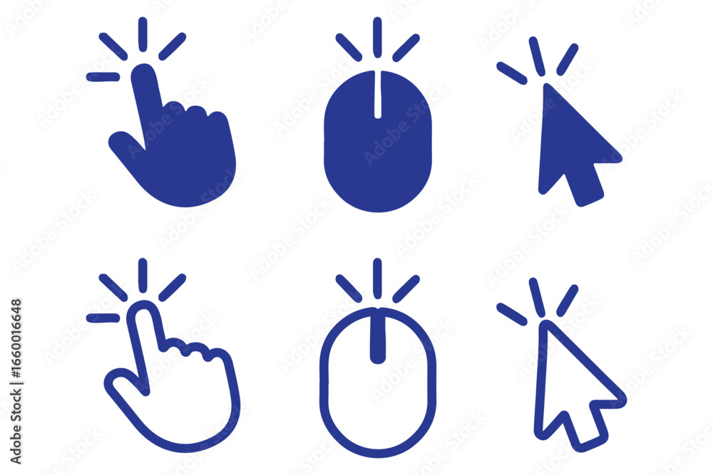 Poster pointer cursor computer mouse icon collection. clicking the cursor. hand clicks. pointing hand click