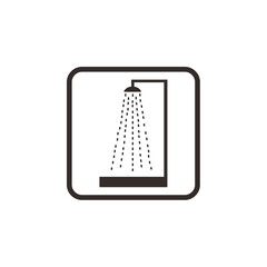 Simple shower icon, indicating a shower facility, clean lines, minimalist design, bathroom symbol.