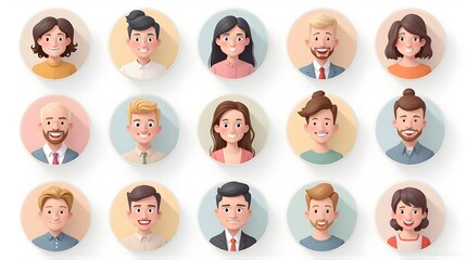 Sets of people avatar collection.Isolated on white background with portrait circles.3d render.     
