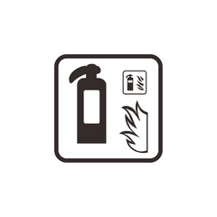 A square sign featuring a fire extinguisher icon and a flame symbol, indicating fire safety.