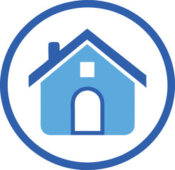 Vector art of stylized blue house icon within a blue circle, symbolizing property or housing