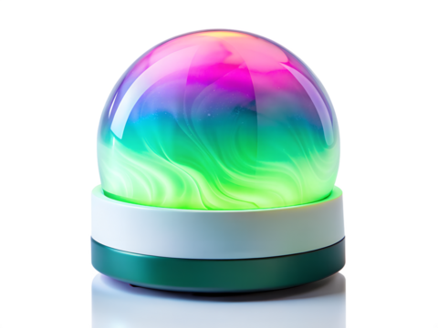 A colorful spherical lamp emitting a vibrant glow, isolated on transparent background, showcasing modern design and artistic illumination for decoration