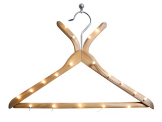 Wooden hanger with lights isolated on transparent background, perfect for adding a touch of warmth and style to your home decor or fashion projects