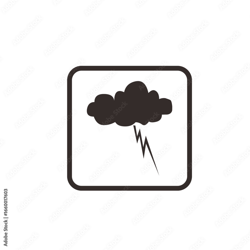Poster a stylized icon of a dark cloud with a lightning bolt emerging from it, enclosed in a rounded square