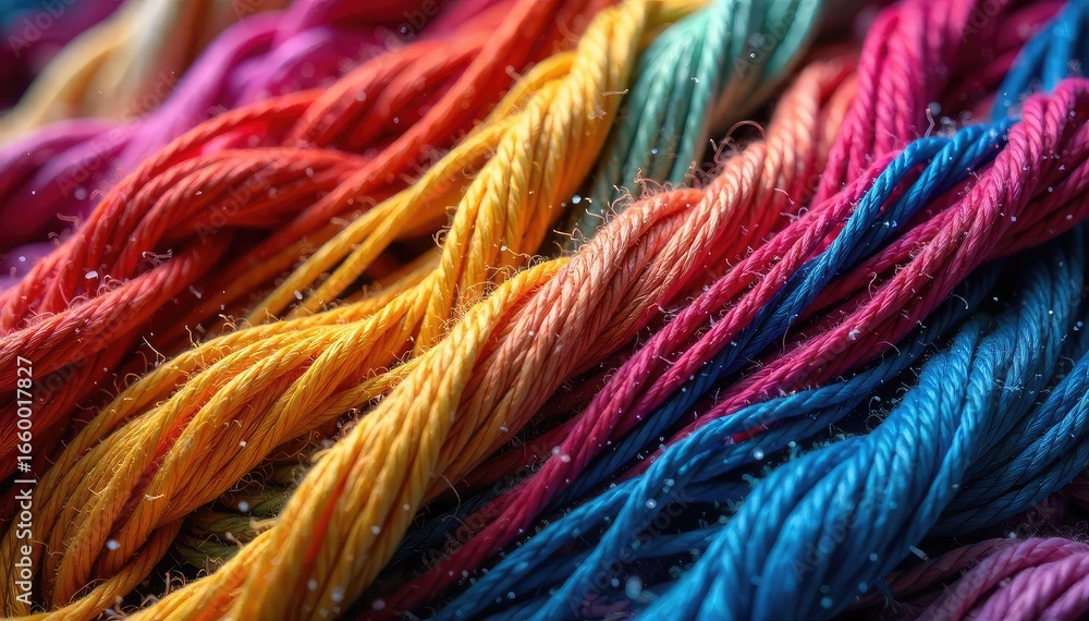 Wall mural intertwined multicolored threads a captivating close-up of vibrant textile texture, perfect for craf