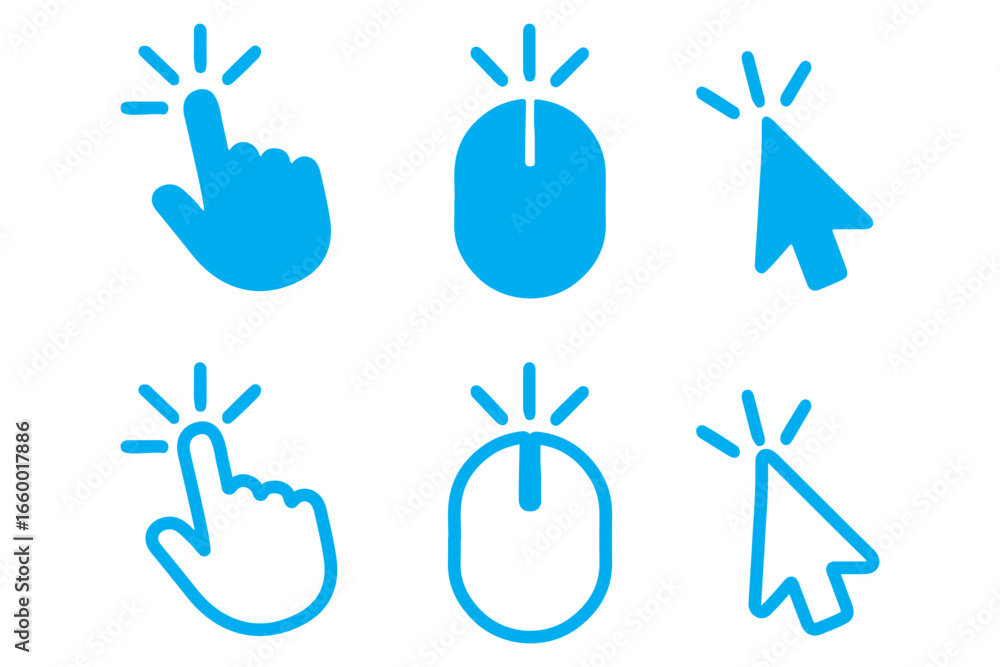 Poster pointer cursor computer mouse icon collection. clicking the cursor. hand clicks. pointing hand click