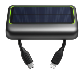 Sleek fast charger with integrated solar panel and dual charging cables