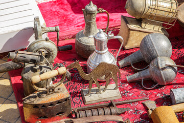 Vintage objects displayed on flea market in Riyadh