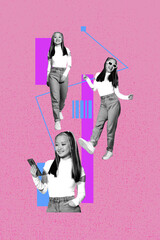 Sketch vertical art collage of happy business partners girl guy freelancer receive chart...