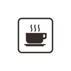 Simple black and white graphic of a hot beverage, a coffee cup with steam.