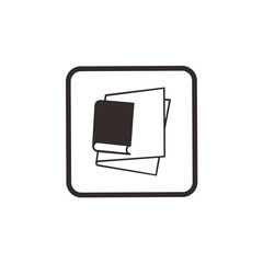 Simple icon depicting a stack of papers and a book, suggesting reading, learning, or documentation.