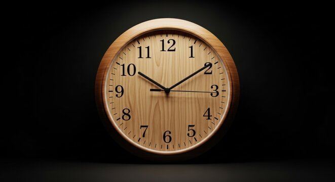 Wooden Clock Showing Time Against Black Background. - Powered by Adobe