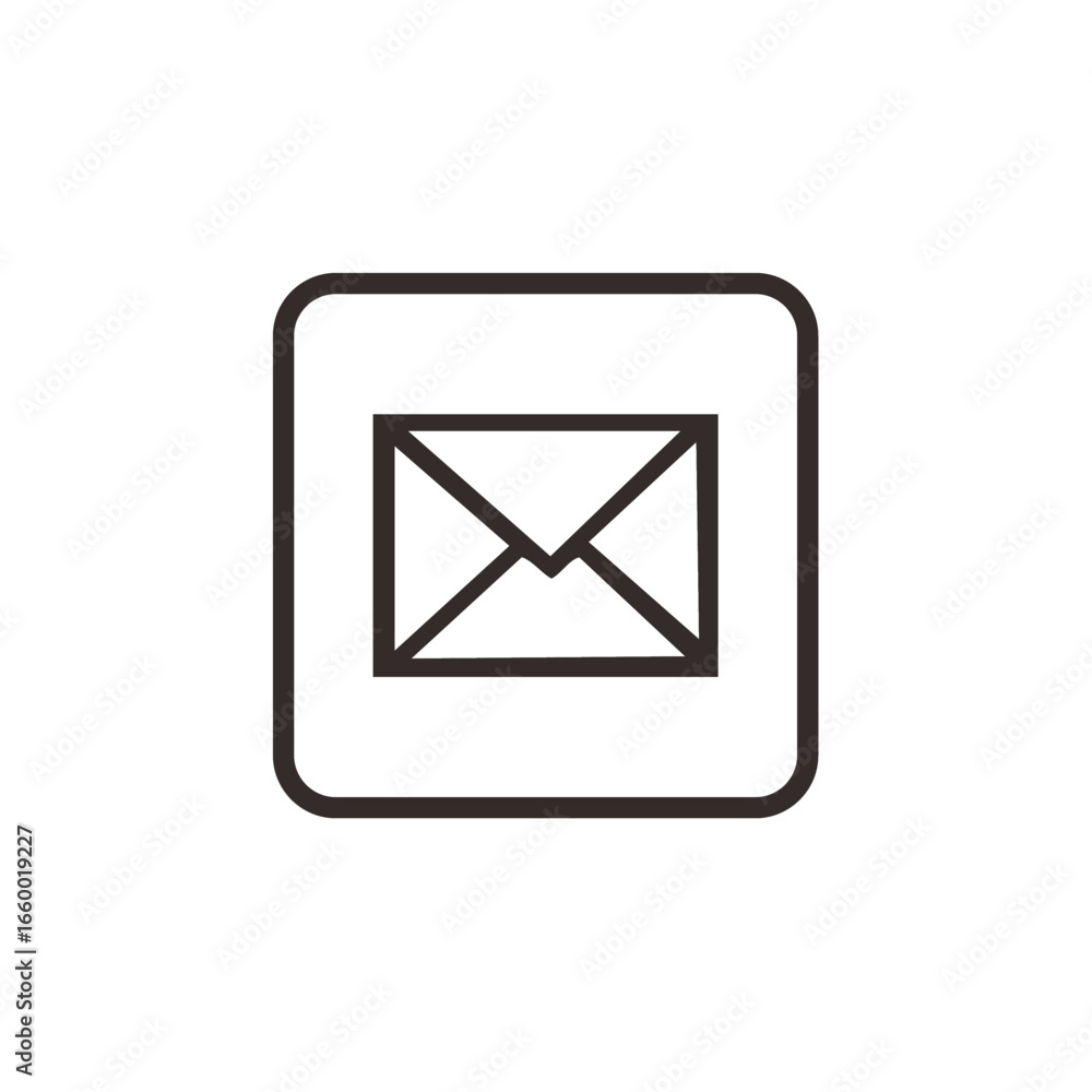 Poster simple graphic icon of a closed envelope inside a rounded square, isolated on a white background.