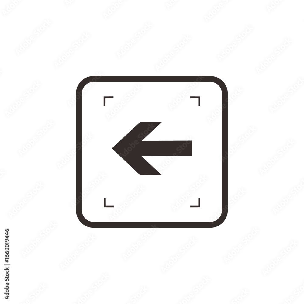 Poster simple black left-pointing arrow icon inside a framed square.