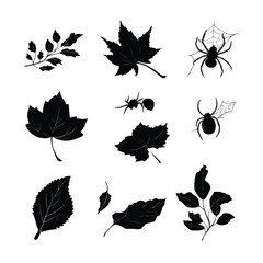 Fototapeta premium Halloween Wind-blown Leaves isolated in White background, silhouette Set, Halloween theme, Vector illustration