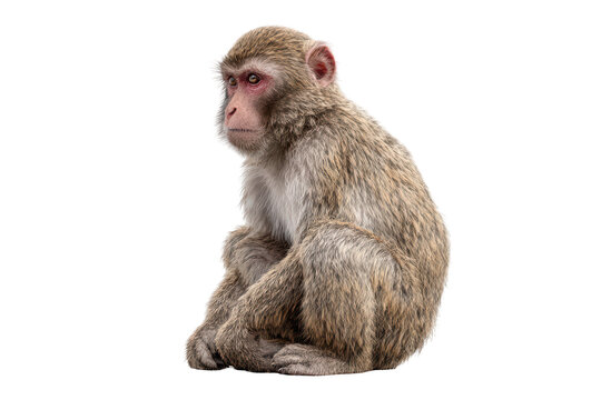 A solitary monkey sits with a pensive look, showcasing its fur and facial features