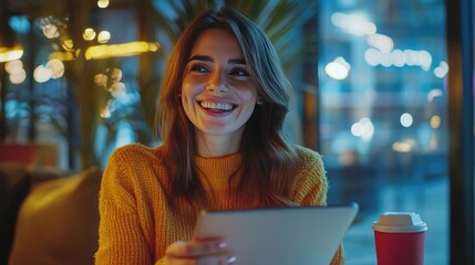 Cheerful young business woman using mobile phone during working on laptop computer, online meeting in office. Casual business woman, entrepreneur smiling during video calling via smartphone