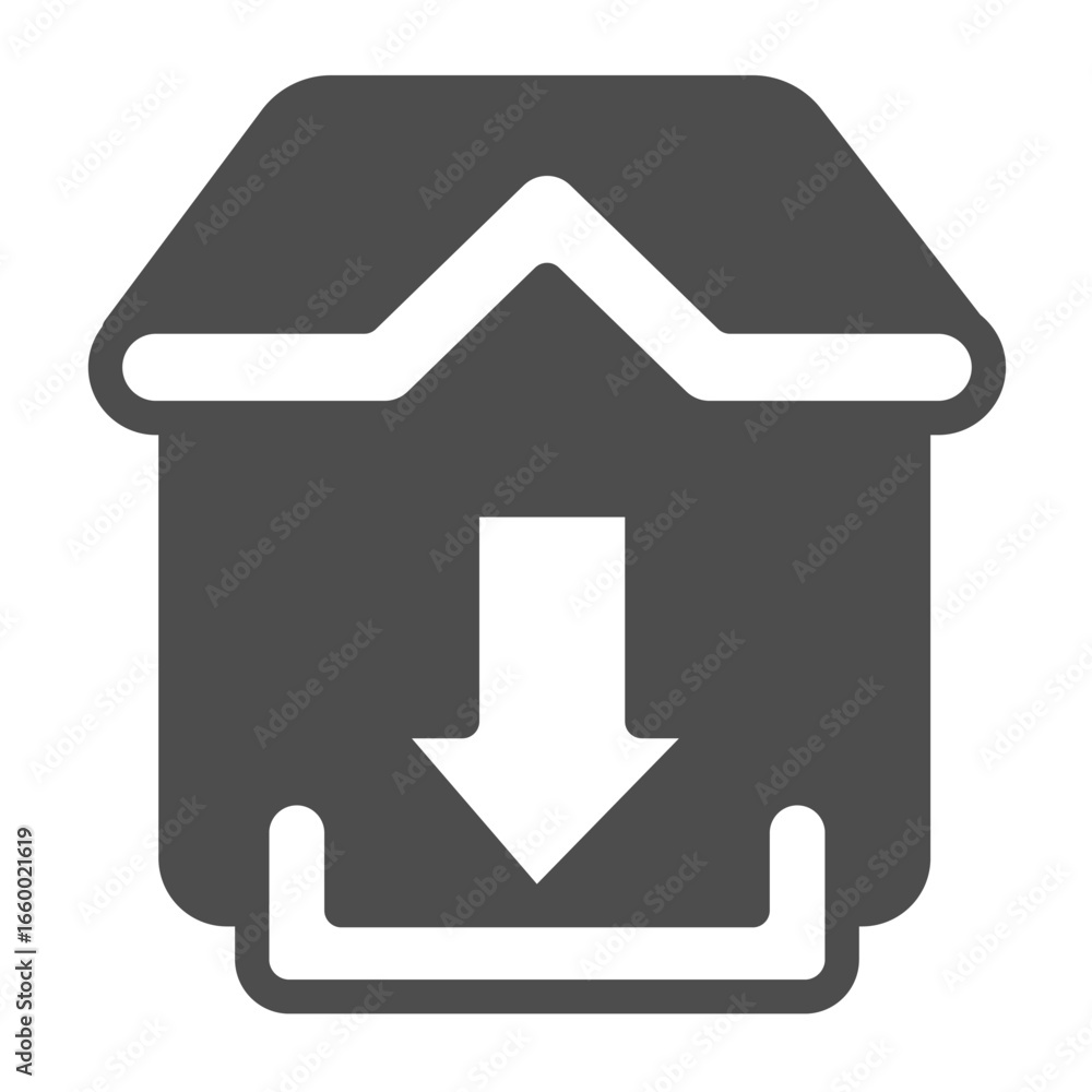Poster house with downloads basket solid icon, data hoarding concept. vector graphics. cottage building and