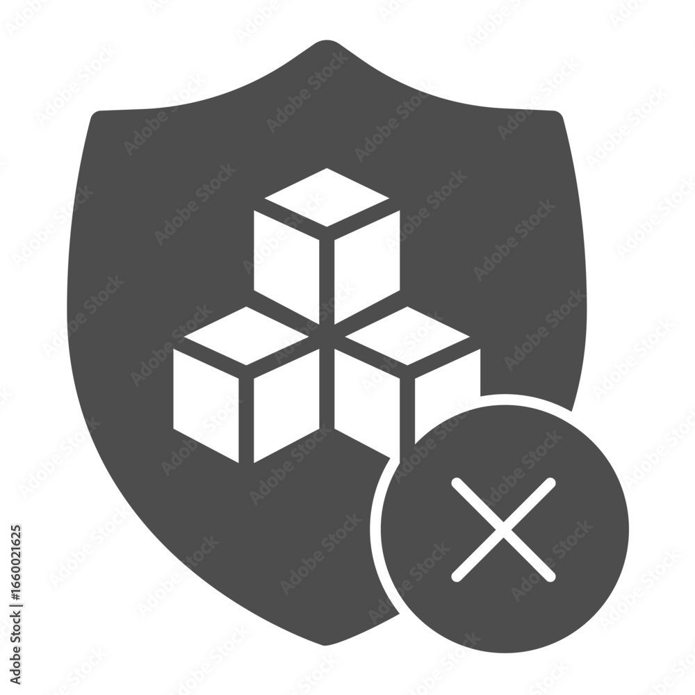 Poster database safety emblem with deny cross solid icon, data hoarding concept. vector graphics. secure da