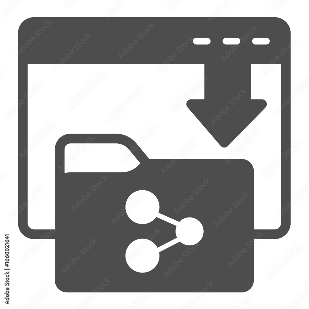 Poster folder with sharing access solid icon, data hoarding concept. vector graphics. window with downloads