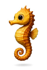 Fototapeta premium Cute cartoon seahorse swimming underwater with transparent background