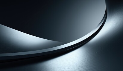 Minimalist dark blue and silver curved metal plate with high-end texture,  enhancing futuristic metallic elements and elegant lines for modern technology-inspired design