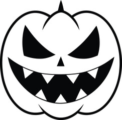 Spooky Black and White Jack-o'-Lantern Face with Sharp Teeth and Evil Eyes