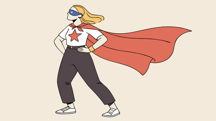 Confident Superheroine with Red Cape and Star Emblem.