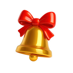 Shiny gold Christmas bell with a bright red bow, perfect for holiday designs. Isolated on a Transparent Background. Generative AI