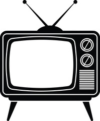 Vintage Television Icon &ndash; Retro TV Set with Antenna, Knobs, and Legs in Bold Black Silhouette for Tech and Media Themes