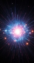 Naklejka premium Celestial burst of light and energy radiating outwards in infinite space realm