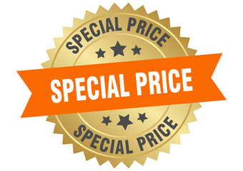 special price. special price round orange and gold label isolated on transparent background