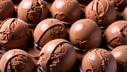Chocolate Ice Cream Scoops Closeup.