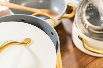 Overhead Cookware Setup with Spoon and Insert
