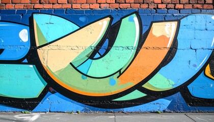 Vibrant graffiti art adorns a textured concrete wall, showcasing bold colors and dynamic shapes.