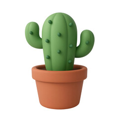 3D Green Cactus in Brown Pot Icon Isolated on Transparent Background