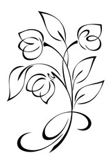 decorative twig with stylized flowers and leaves; graphic design