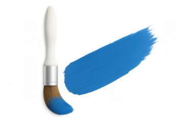 Paintbrush sweeping vivid blue pigment across transparent surface, capturing artistic creativity and expressive visual technique