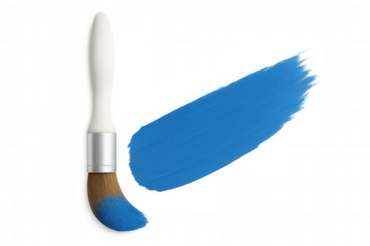 Paintbrush sweeping vivid blue pigment across transparent surface, capturing artistic creativity and expressive visual technique