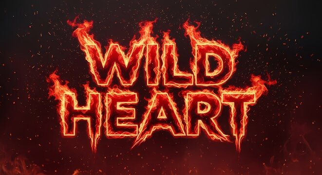 Fiery wild heart typography art with flames and sparks for passionate designs - Powered by Adobe